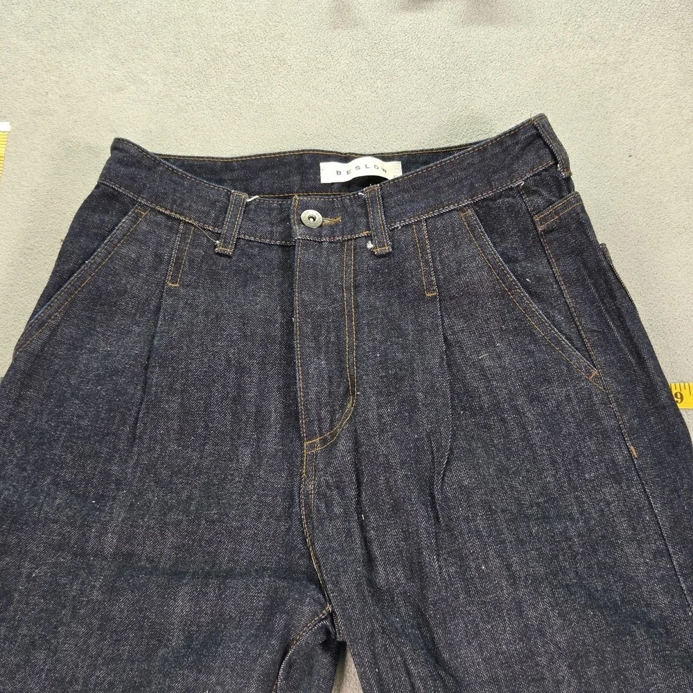 Beslow Jeans Mens Selvedge Blue Baggy Wide Leg Pleated Loose Hip Hop‎ Fits 26x26